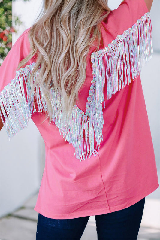 Fringe Round Neck Short Sleeve T-Shirt